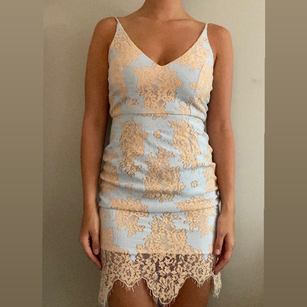 VICI light blue and cream lace mini dress size medium